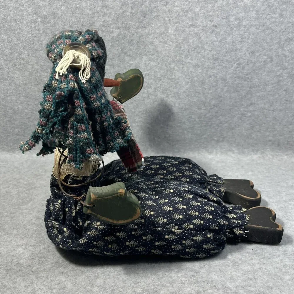 Snowman‎ Wooden Shelf Sitter Plaid Scarf  Knitted Hat Wood Mittens Holiday Decor